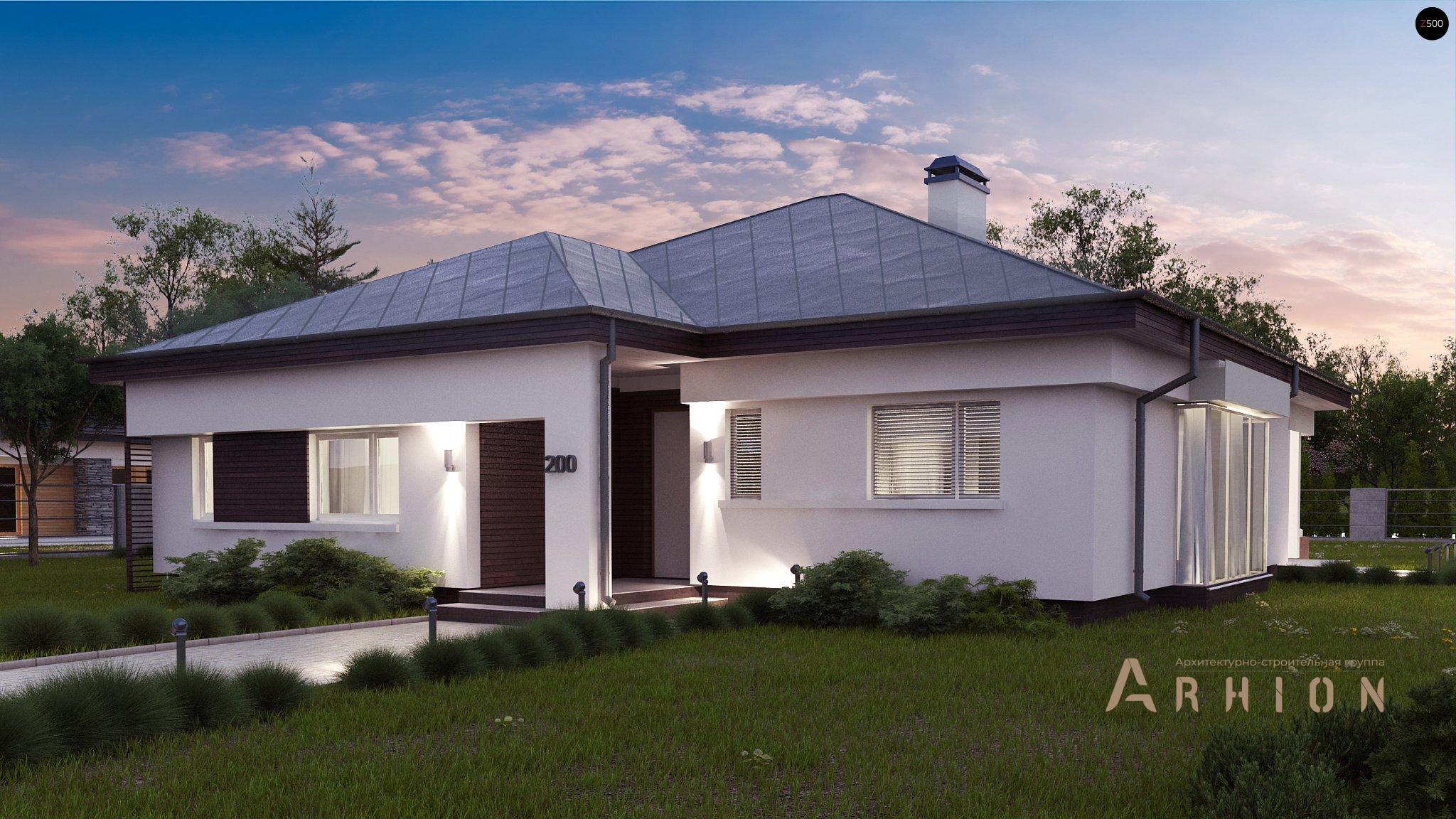 17. Проект одноэтажного дома в современном стиле с четырехскатной, Z200 BG, площадью - 154 кв c терассой, эркером